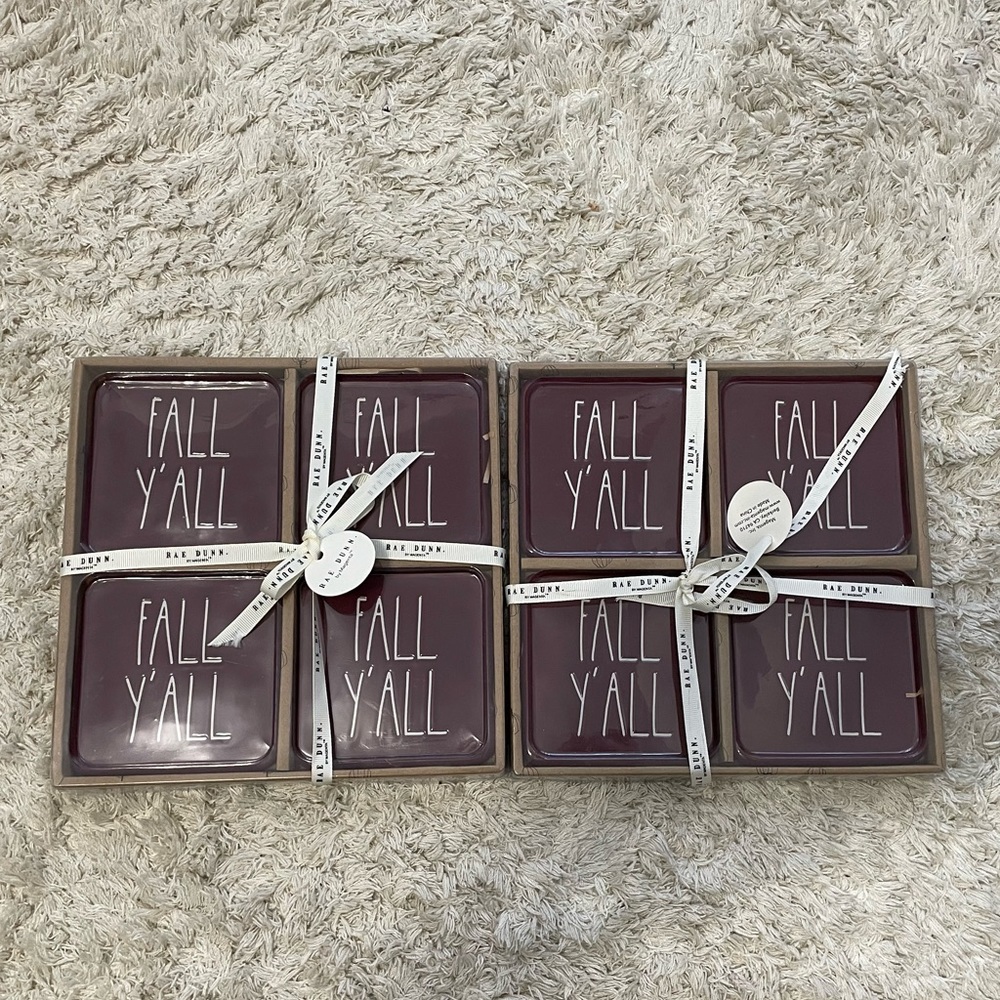 TWO Rae Dunn Fall Y’all Coasters Set of 4 Brand New In Box